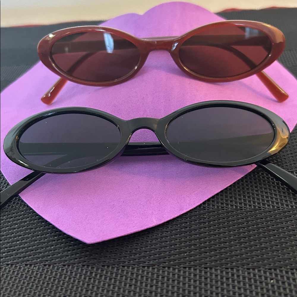 Mini Oval Sunglasses- Set of 2, 1-Blk/ Blk Lenses, 1-Brown w Amber Lenses NWOT